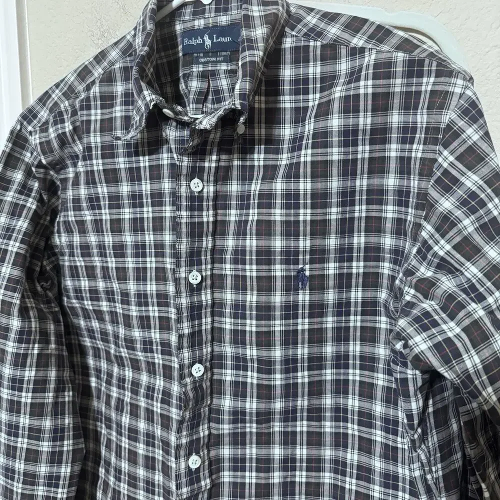 Polo Ralph Lauren Shirt Mens XL Custom Fit Button Up Long Sleeve Navy Blue Plaid